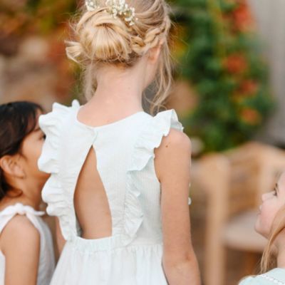 Big Girls Seersucker Flutter Sleeve Open Back Dress