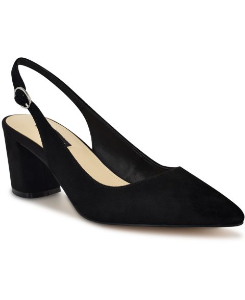 Женские туфли Nine West Kamsee Block Heel Slingback Pumps, цвет: Чёрный замшевый