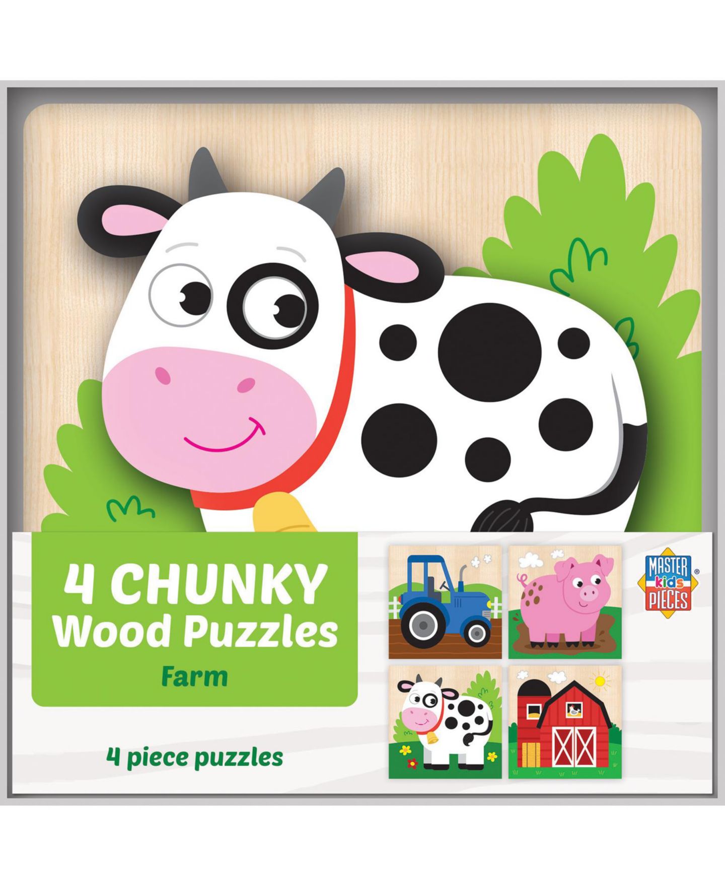 Детские игрушки MasterPieces Puzzles Farm Chunky Wooden Puzzles, 4-Pack, Ages 1+ — фото 1