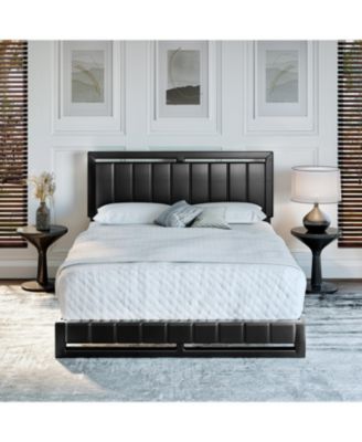 Belle Upholstered Platform Bed with Headboard, Mattress Foundation with Strong 14 Wood Slat Supports, No Box Spring Required