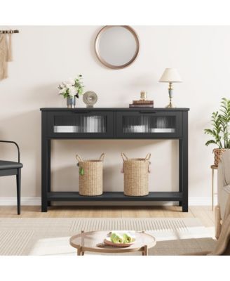 Entryway Table, Wood Console Table with 2 Glass Drawers