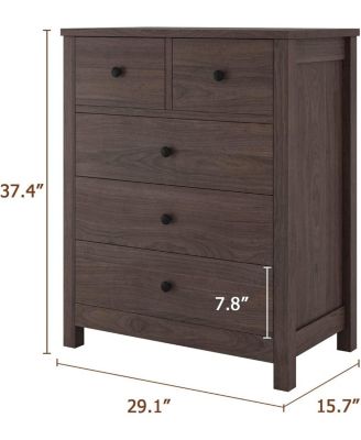 5 Drawer Dresser, Wooden Chest of Drawers, Modern Storage Tower with Metal Handles, Storage Organizer Unit with Deep Space for Bedroom, Living Room, Hallway