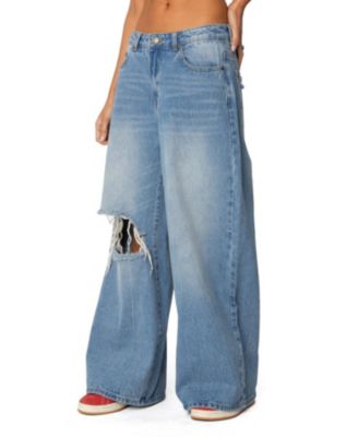 Womens Distressed Low Rise Baggy Jeans