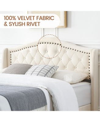 King Size Bed Upholstered Platform Bed Frame with Tall Headboard 47.2"