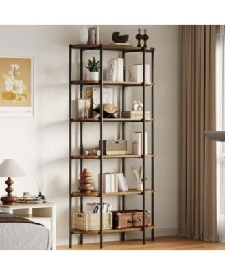 Bookshelf 6 Tier Tall Bookcase Industrial Bookshelves Oval Vintage Bookshelf