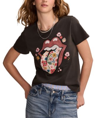 Lucky Brand - Women's Rolling Stones Floral Tongue Classic Crewneck T-Shirt