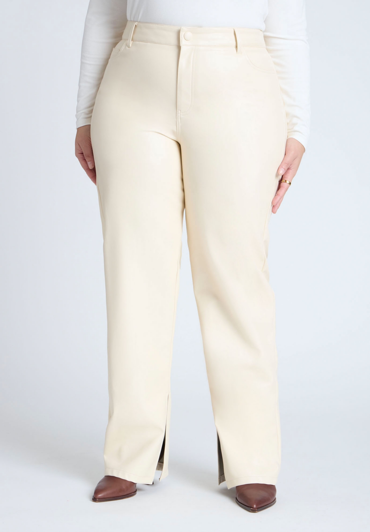 Plus Size Slit Hem Faux Leather Pant - Black onyx