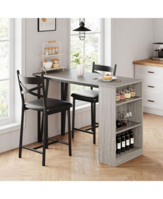 Dining Table Set for 2, Kitchen Bar Table and Chairs for 2, 3-Piece Kitchen Table Set with 2 Upholstered Chairs,Grey