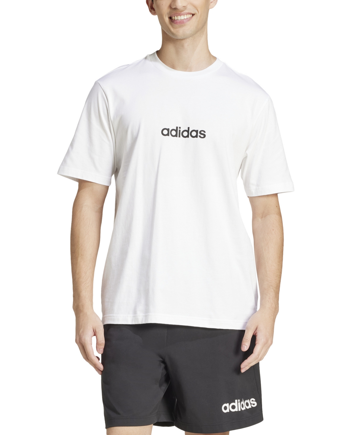 adidas Men's Essentials Regular-Fit Linear Logo Graphic T-Shirt - White/Black