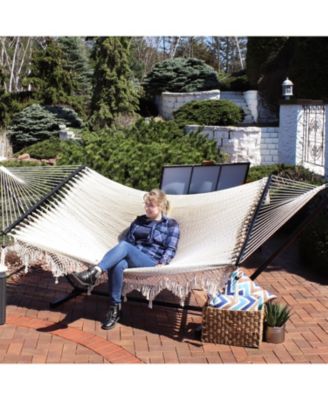 Heavy-Duty 2-Person Woven Polyester Style Hammock with Crocheted edges and Wooden Spreader Bars - 600 lb Weight Capacity