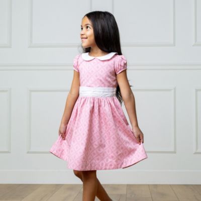 Toddler Girls Short Sleeve Sateen Dress with Peter Pan Collar