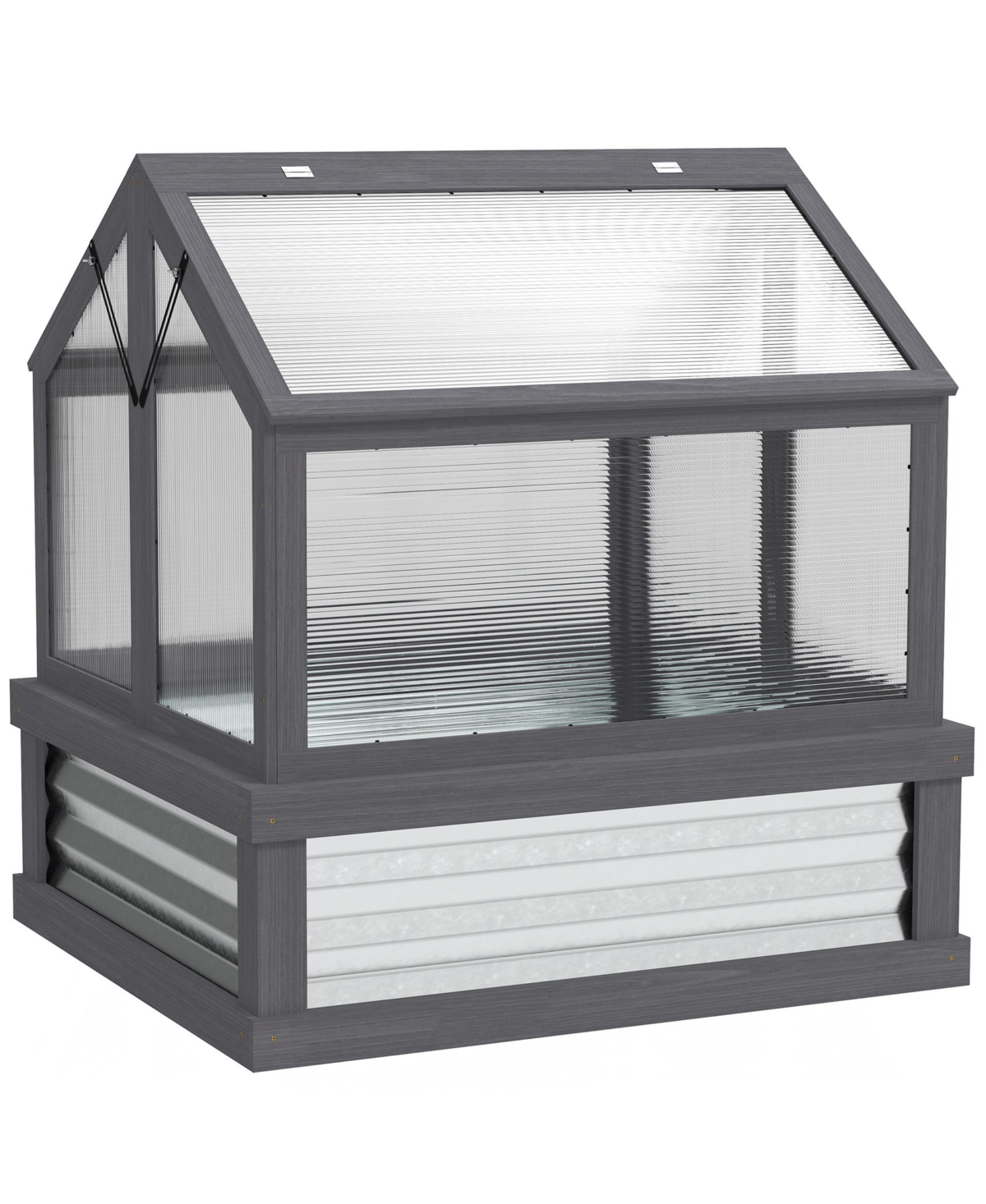 Raised Garden Bed with Wooden Cold Frame, 35.5" x 31.5" x 36" - Gray
