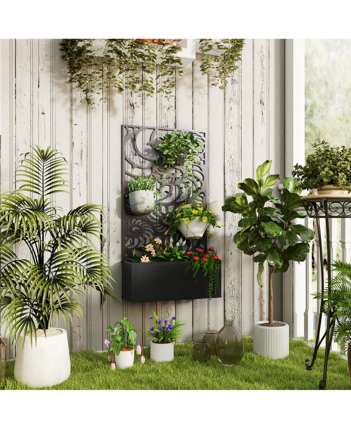 Outsunny Garden Box with Privacy Panel, Outdoor Planter Box for Garden