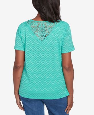 Petite Classics Textured Chevron Lace Back T-Shirt