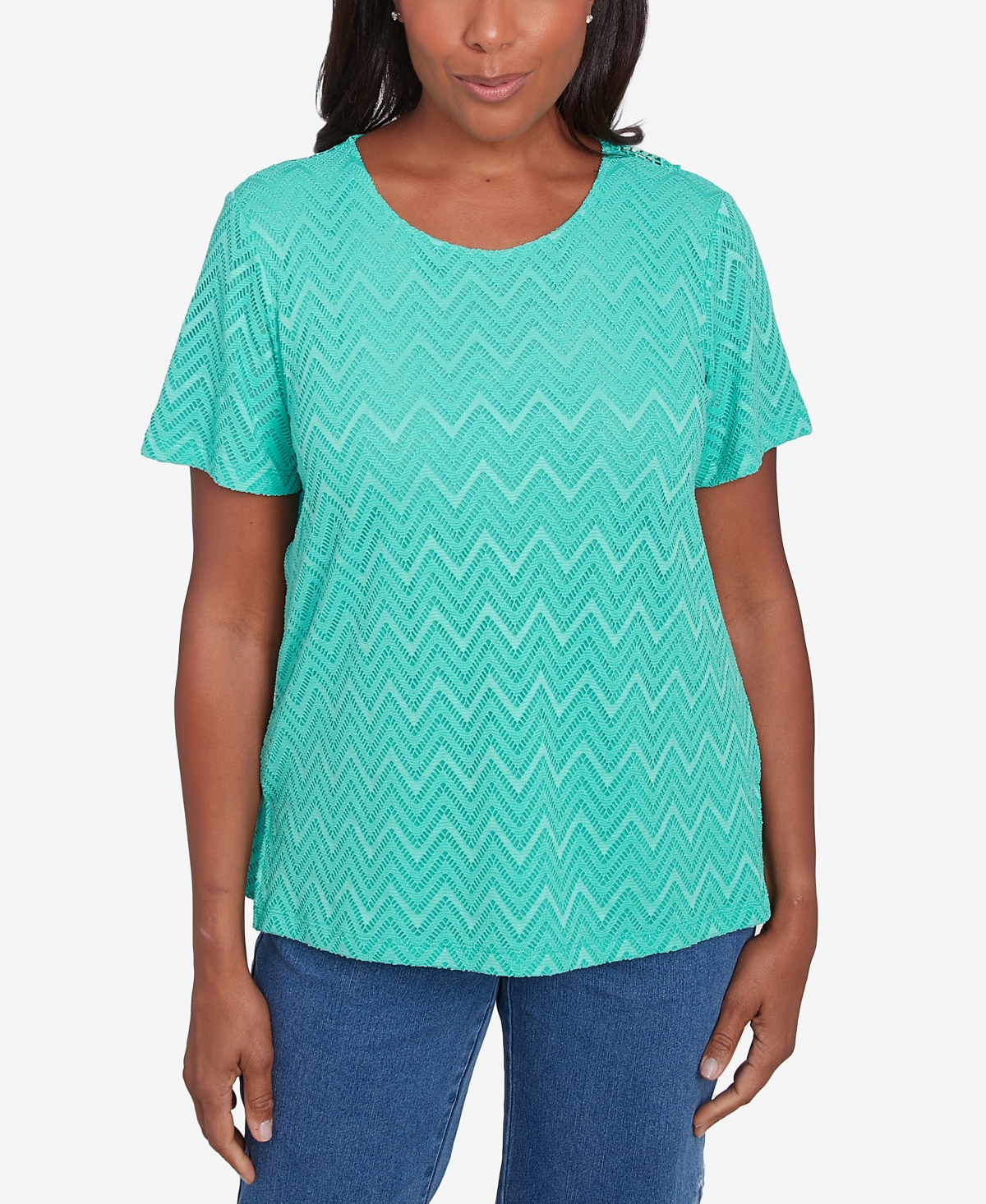 Petite Classics Textured Chevron Lace Back T-Shirt - Coral