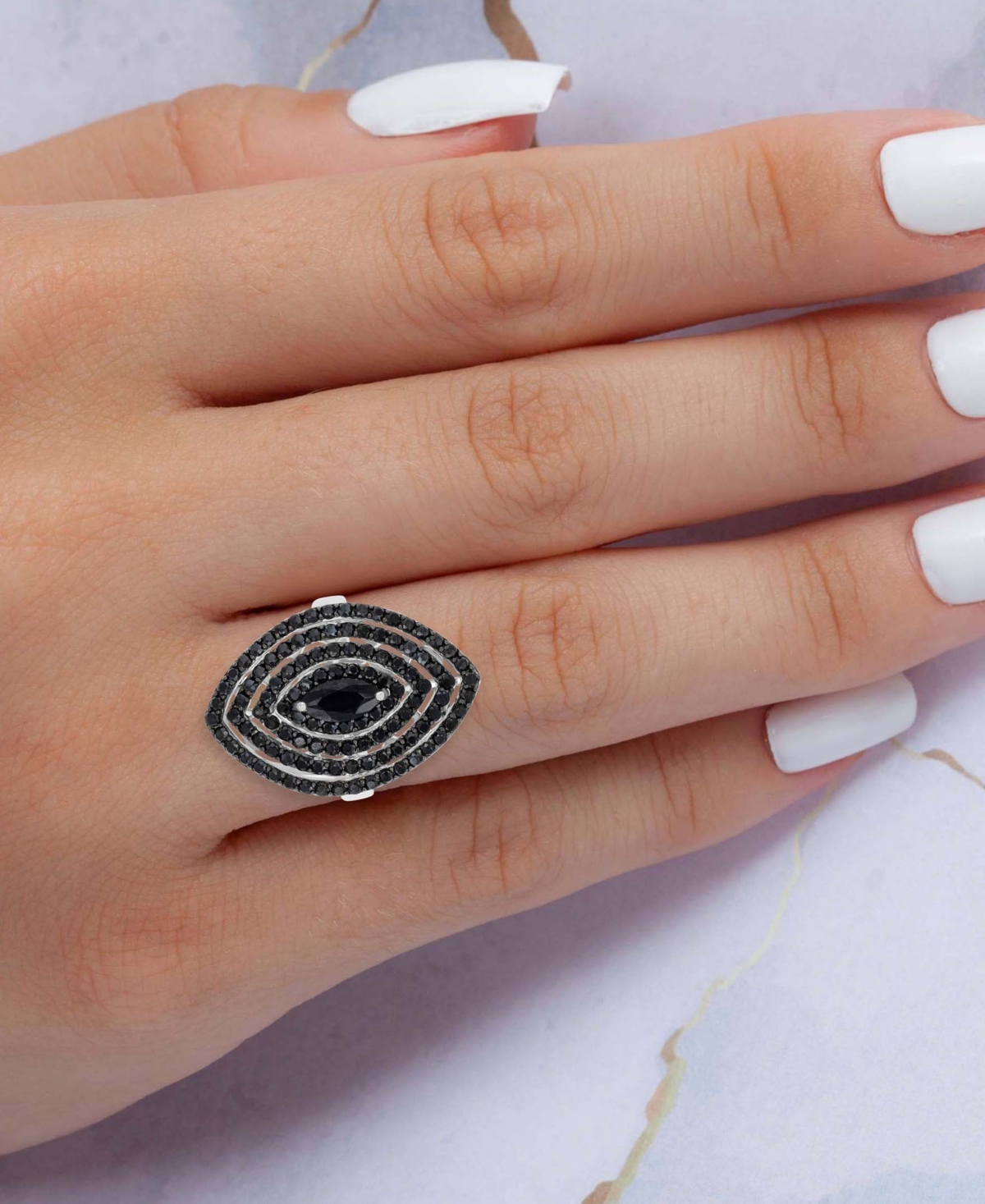 Macy's Black Spinel Statement Ring (5/8 Ct. T.w.) In Sterling Silver In Black Spinel