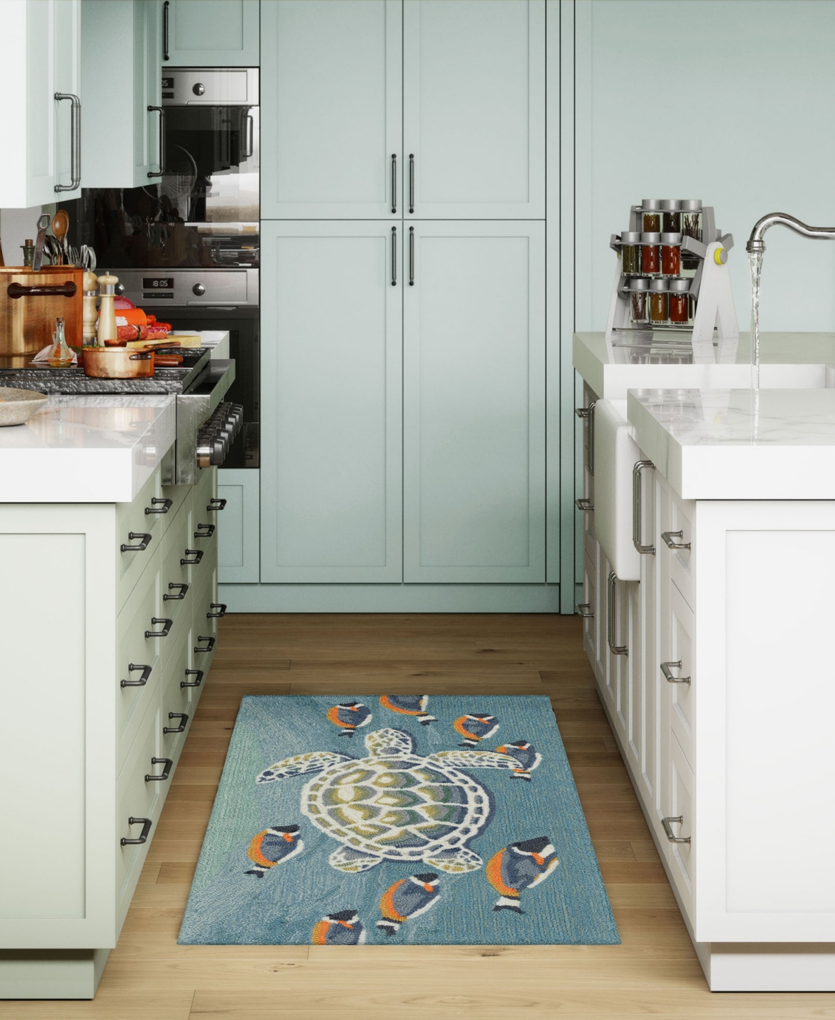 Liora Manne Frontporch Turtle And Fish 2'6"x4' Area Rug In Ocean