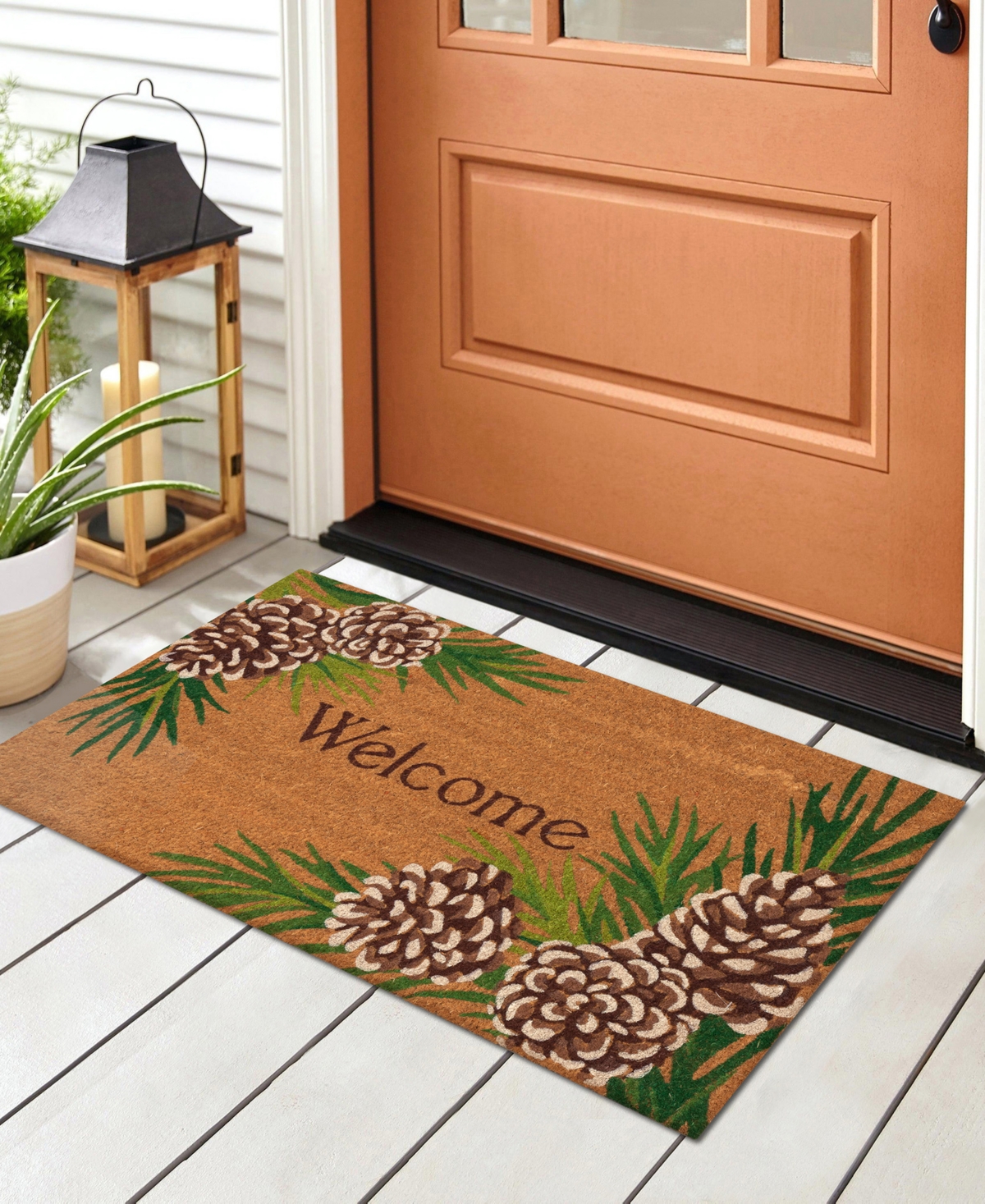 Liora Manne Natura Pinecone Border 1'6"x2'6" Area Rug In Tan