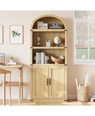 Bookcase with Doors Arched Bookshelf 71.65in Tall Bookcase Farmhouse Cabinet