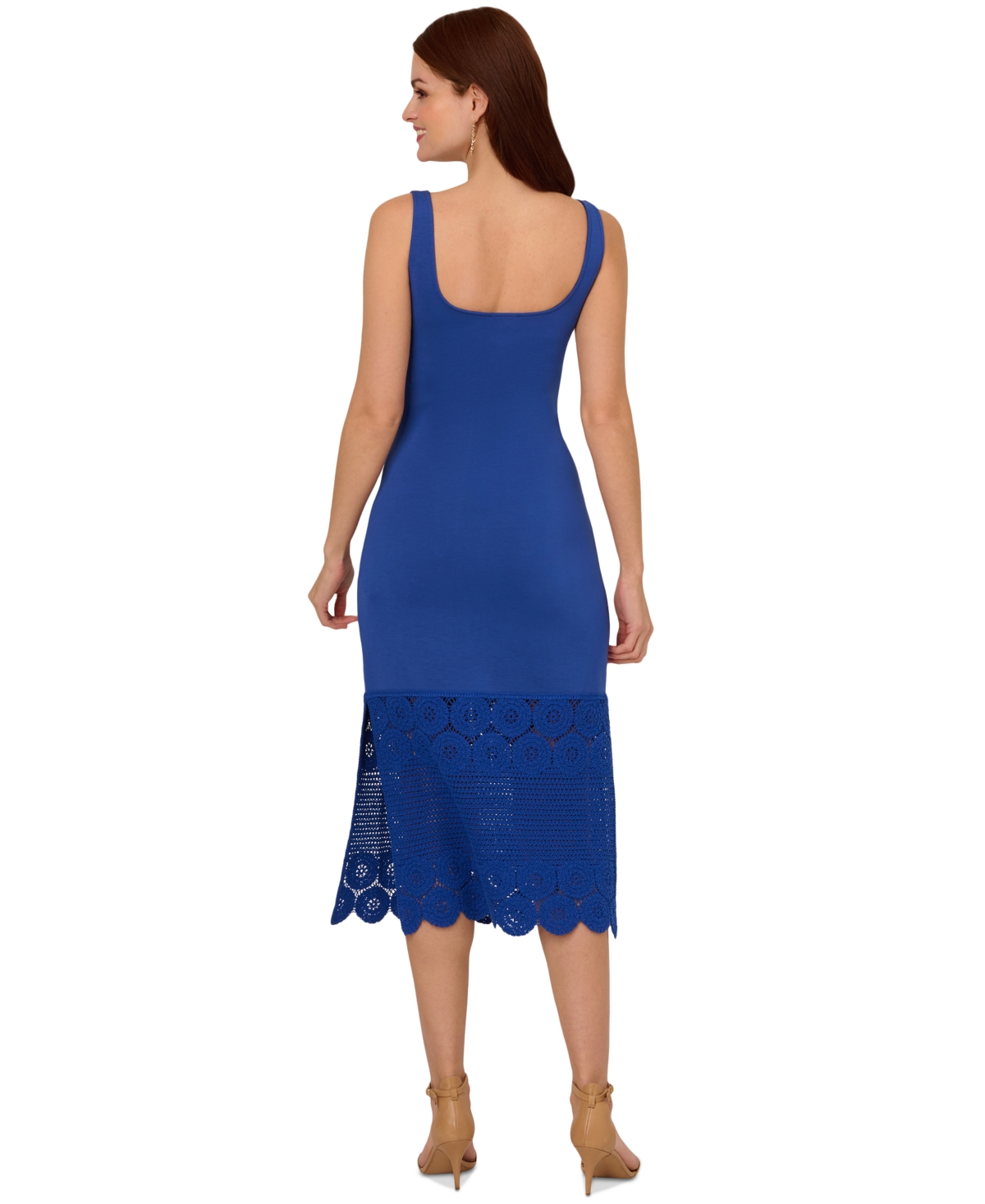 Adrianna By Adrianna Papell Women's Crochet Midi Sheath Dress In Blue