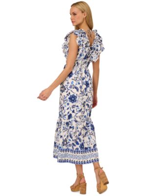 knee length dresses for ladies Black Multi Sleeveless Glitter Floral Ruffle Midi Dress