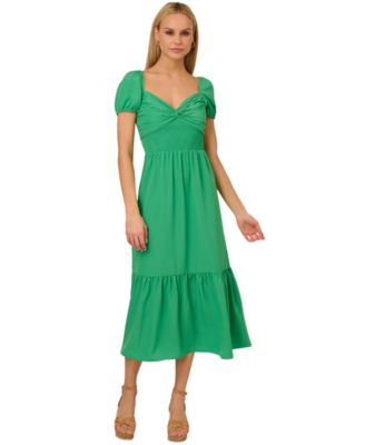 Adrianna - Women's Twist-Front Puff-Sleeve Midi Dress