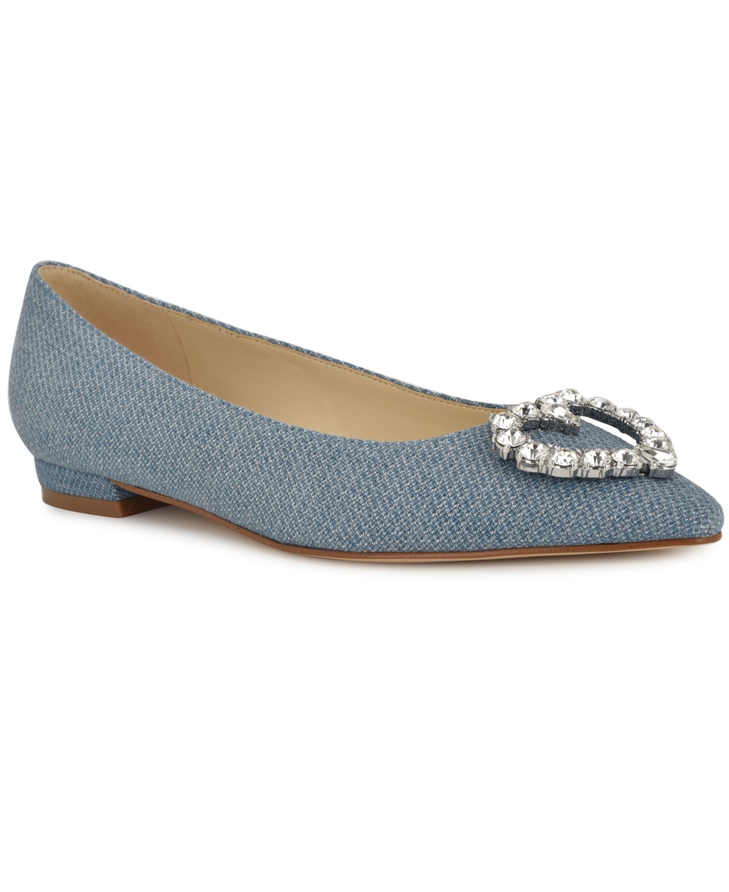 Женские балетки Nine West Hearts с остроконечным носом и стразами в форме сердец, цвет: Синий джинсовый — фото 1