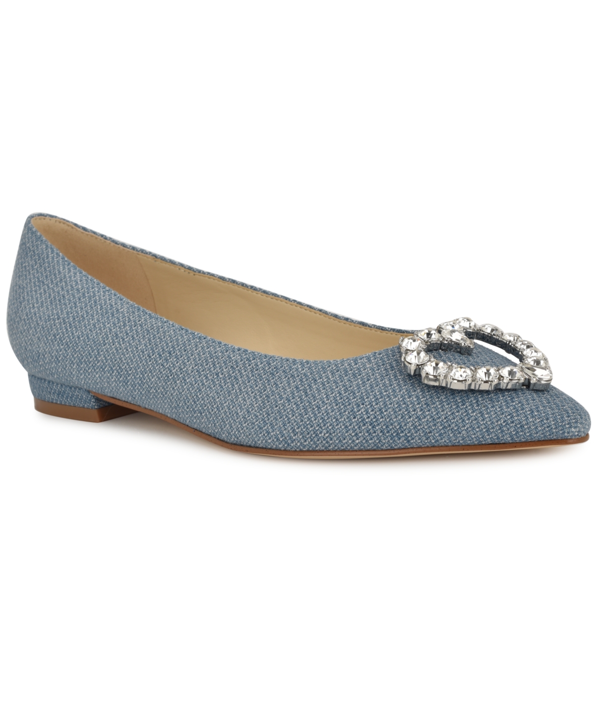 Women's Hearts Rhinestone Pointy Toe Flats - Blue Denim