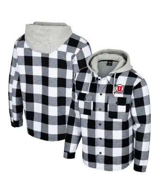 Colosseum - Men's Black/White Utah Utes Buffalo Plaid Full-Zip Hoodie Jacket