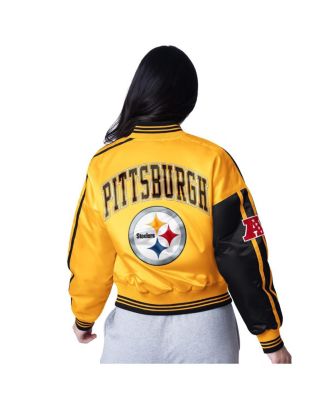 Women's Black/Gold Pittsburgh Steelers Zone Blitz Cropped Full-Snap Satin Jacket