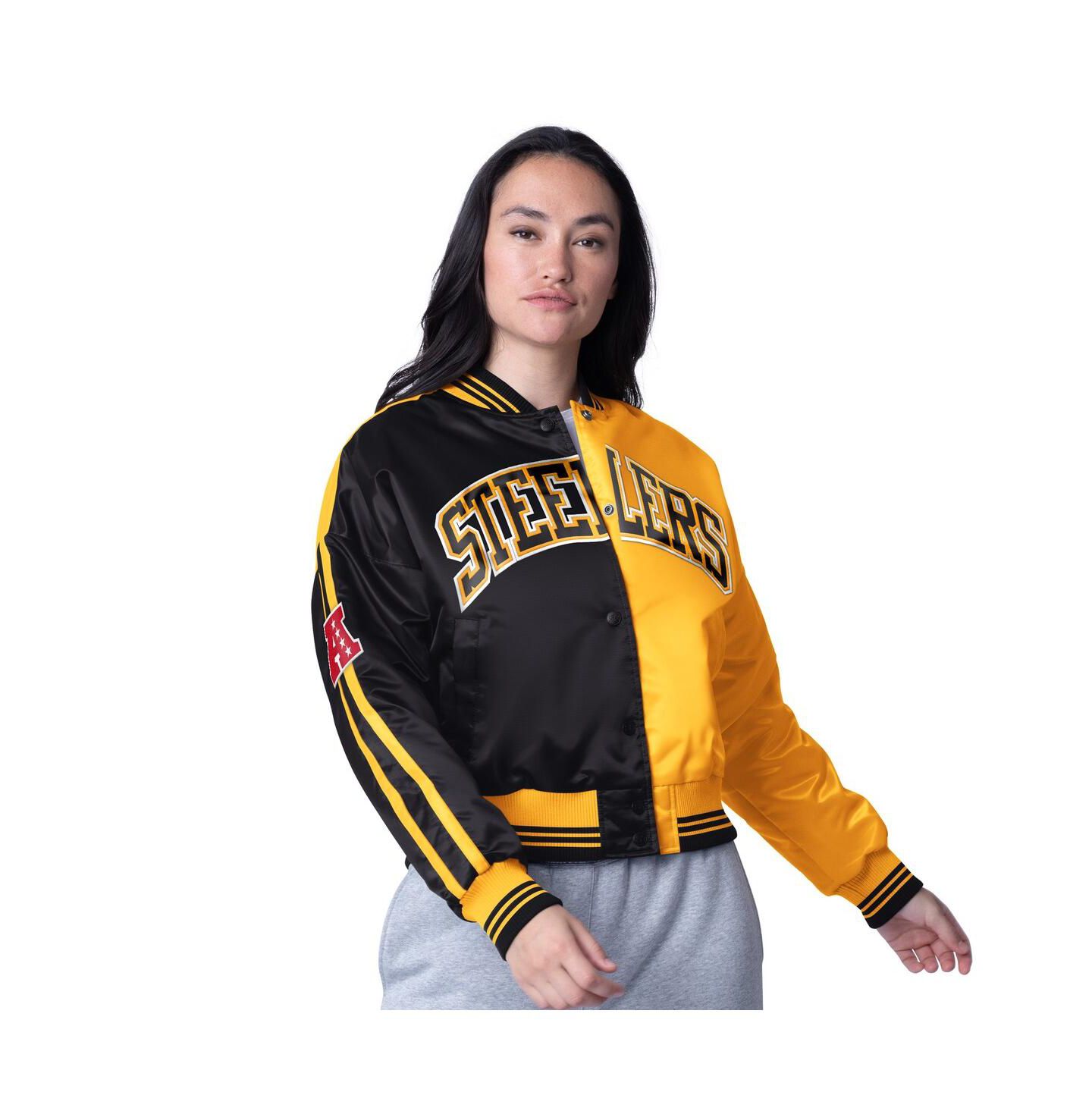 Женская куртка Starter Black/Gold Pittsburgh Steelers Zone Blitz Cropped Full-Snap Satin — фото 1