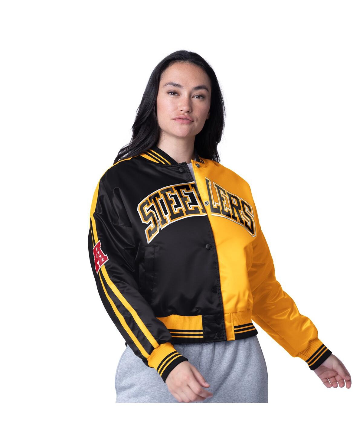 Women's Black/Gold Pittsburgh Steelers Zone Blitz Cropped Full-Snap Satin Jacket - Black, Gold
