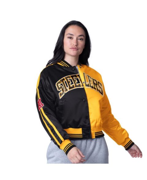 Женские куртки Starter Women's Black/Gold Pittsburgh Steelers Zone Blitz Cropped Full-Snap Satin Jacket