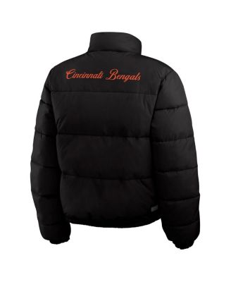 Women's Black, White Cincinnati Bengals Reversible Cropped Full-Zip Puffer Jacket