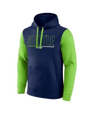 Men's College Navy/Neon Green Seattle Seahawks Outline Pullover Hoodie