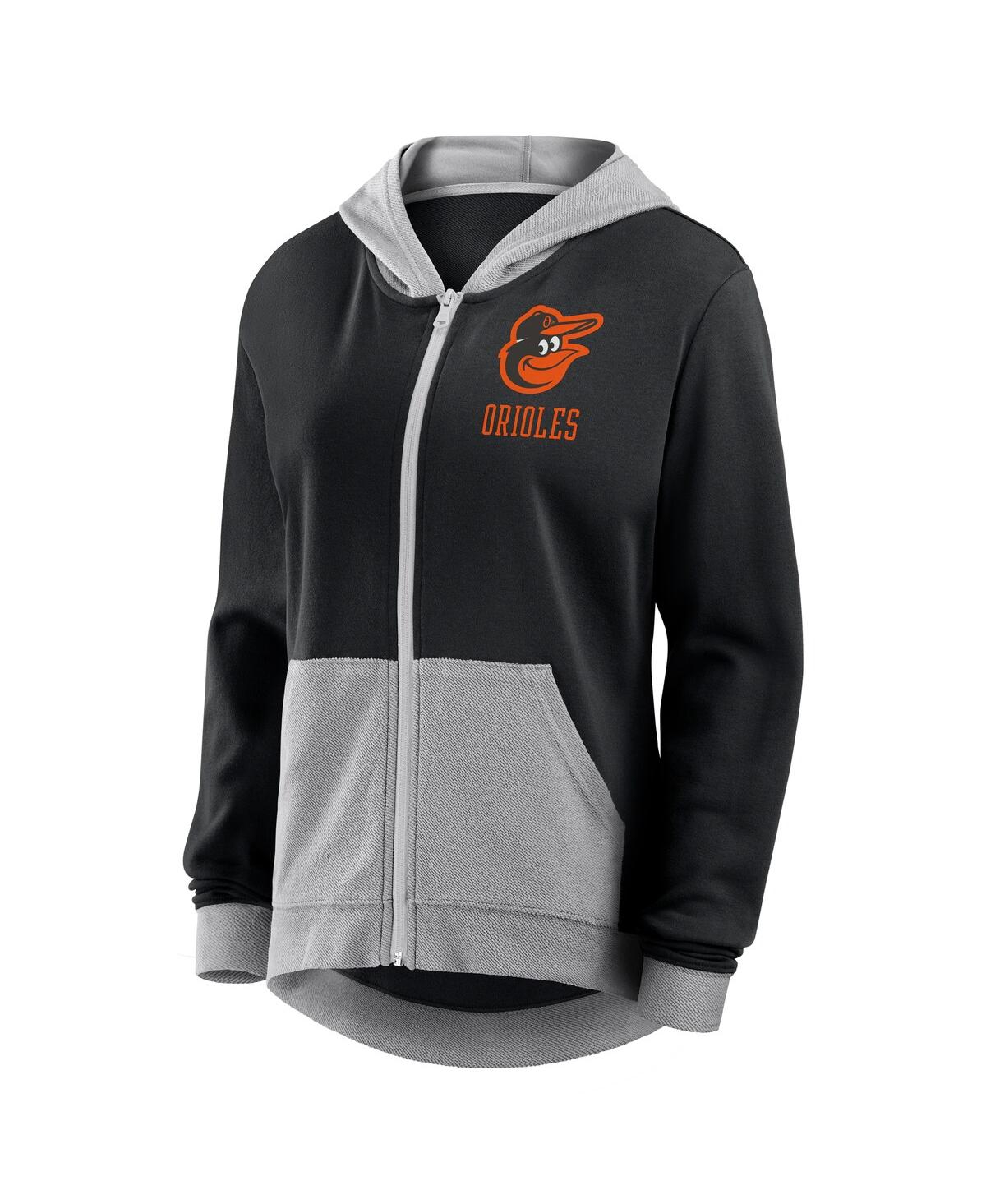 FANATICS WOMEN'S BLACK BALTIMORE ORIOLES HIT IT FRENCH TERRY FULL-ZIP HOODIE