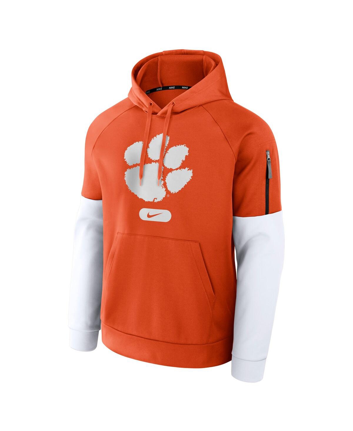 Nike Orange Clemson Tigers Fitness Raglan Performance Pullover Hoodie In Orange,white