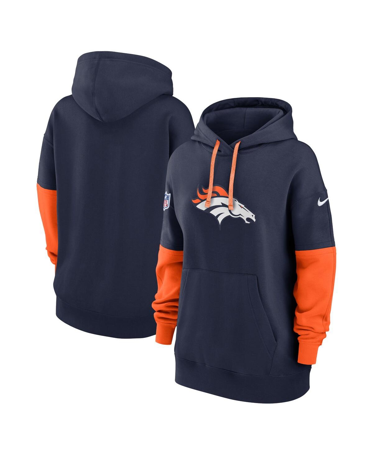 Nike Navy Denver Broncos 2024 Sideline Essential Fleece Pullover Hoodie In Navy,orange