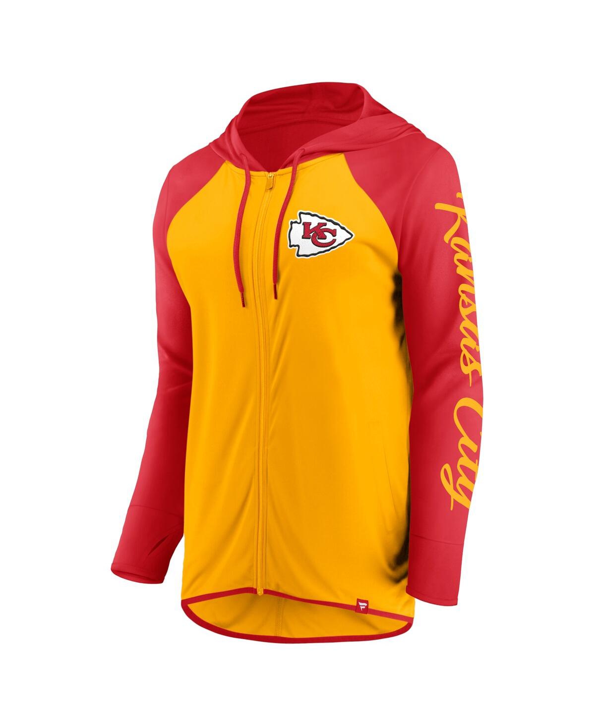 Shop Fanatics Women's Gold/red Kansas City Chiefs Script Full-zip Hoodie In Gold,red