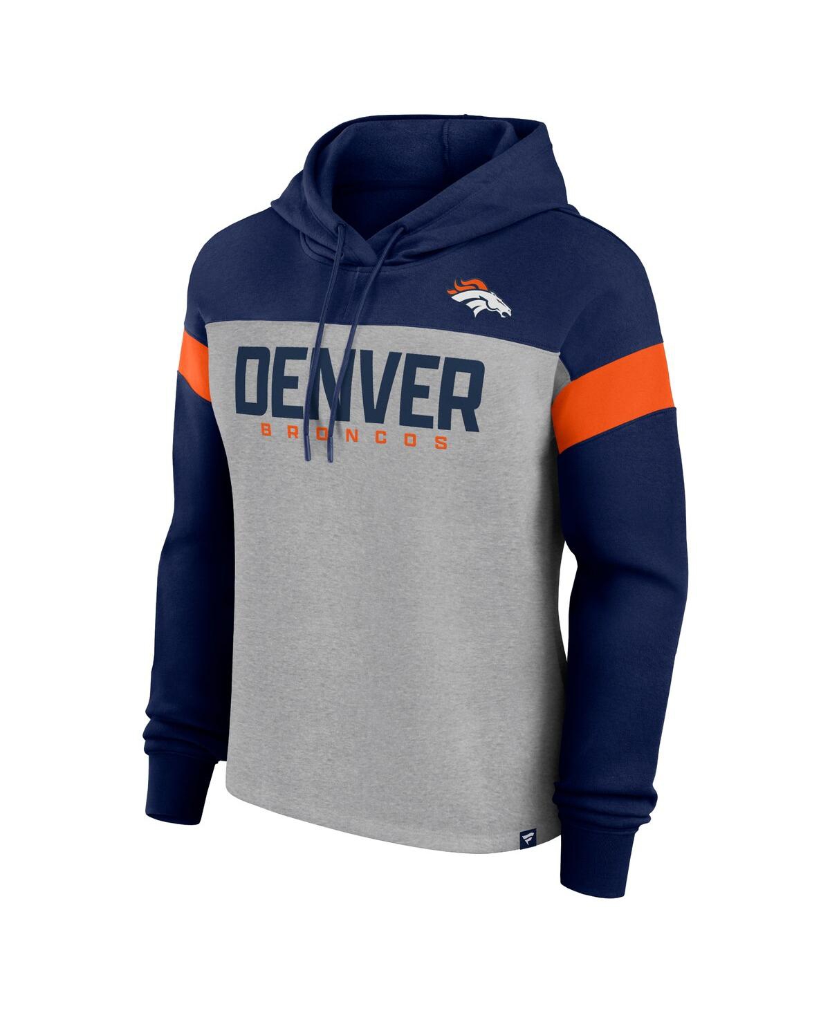 Fanatics Women's Heather Gray/navy Denver Broncos Bold Play Call Pullover Hoodie In Heather Gray,navy