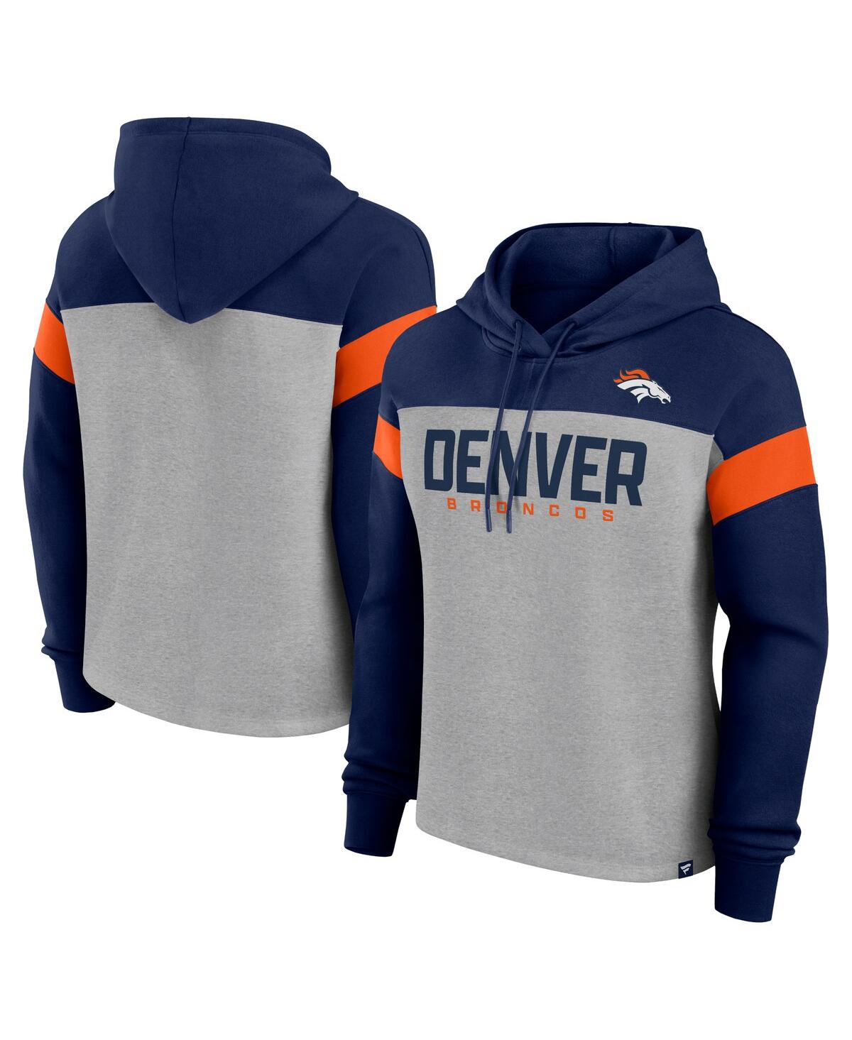 Fanatics Women's Heather Gray/navy Denver Broncos Bold Play Call Pullover Hoodie In Heather Gray,navy
