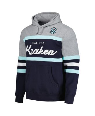 Men's Deep Sea Blue, Gray Seattle Kraken Head Coach Pullover Hoodie
