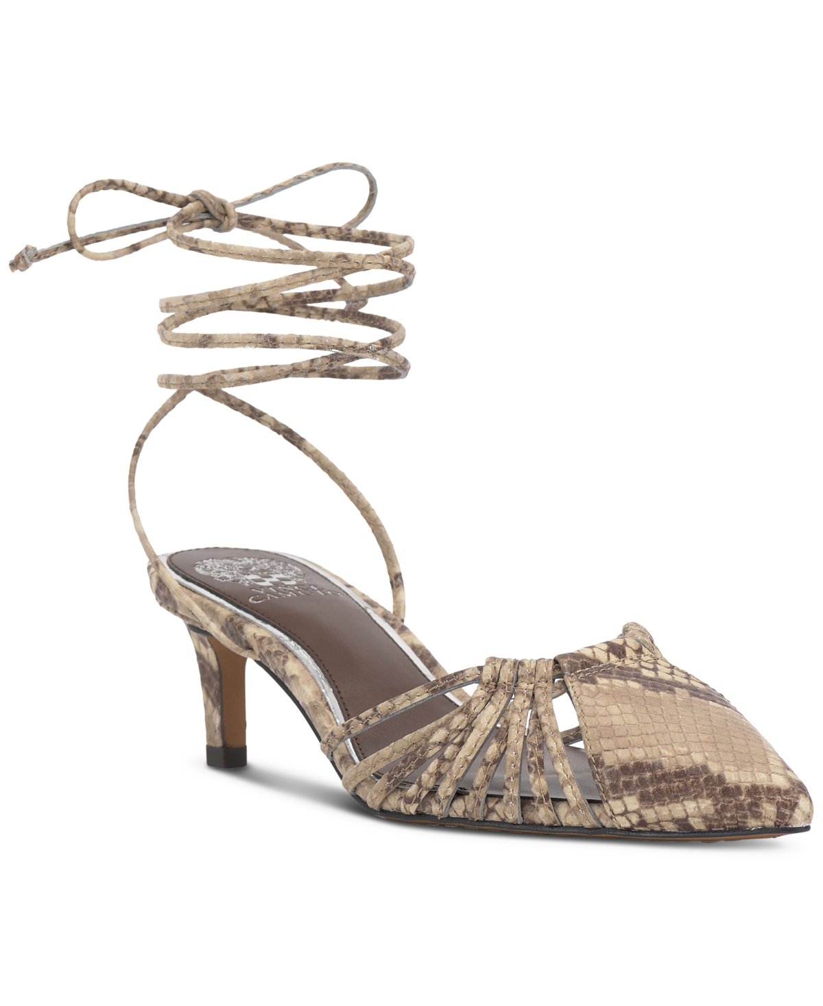 Vince Camuto Kota Ankle-wrap Kitten Heels In Taupe Leather