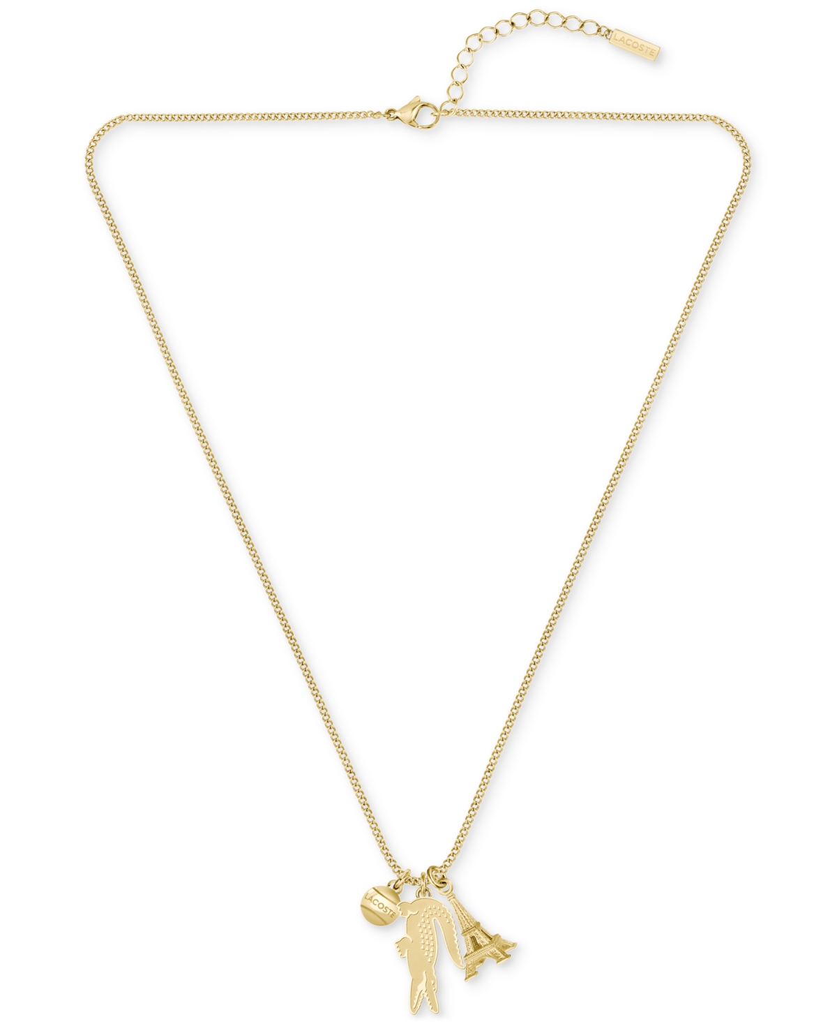 LACOSTE GOLD-TONE UMPIRE GREEN CROCODILE PENDANT NECKLACE, 23-2/3" + X" EXTENDER 