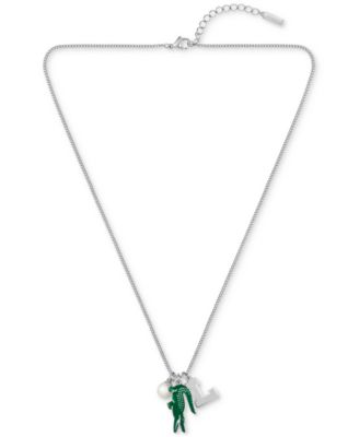 Lacoste Gold-Tone Umpire Green Crocodile Pendant Necklace 23-23 x extender - Silver 95$