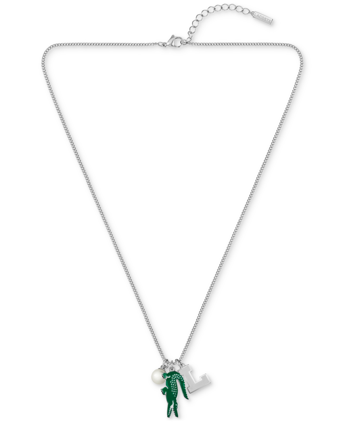 LACOSTE GOLD-TONE UMPIRE GREEN CROCODILE PENDANT NECKLACE, 23-2/3" + X" EXTENDER 