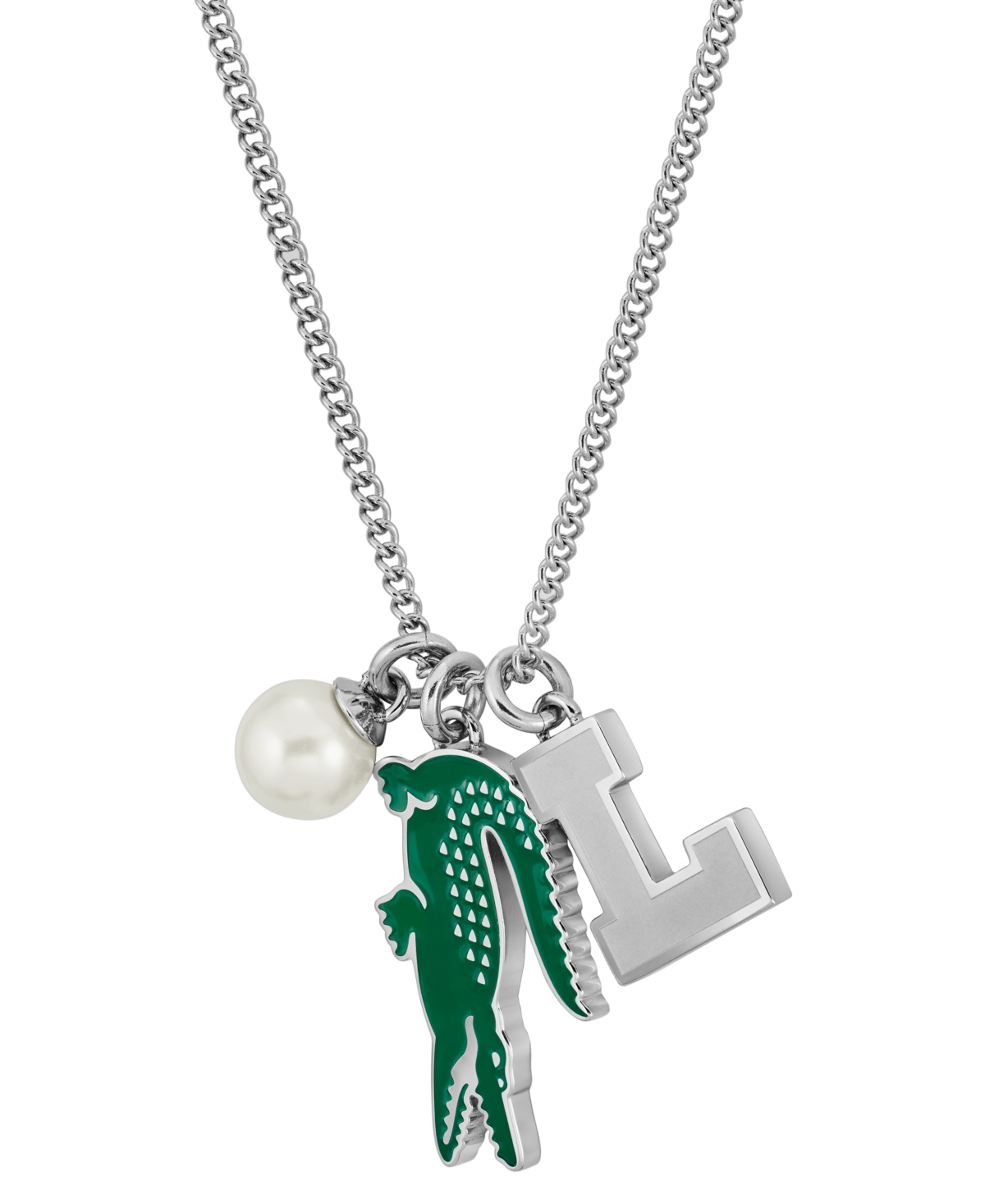 LACOSTE GOLD-TONE UMPIRE GREEN CROCODILE PENDANT NECKLACE, 23-2/3" + X" EXTENDER 