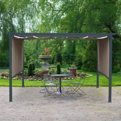 120''x155.1''x87.4'' Outdoor Pergola with Retractable Canopy, Aluminum Frame, 4 Pieces Patio Sun Shade Shelter for Backyard.