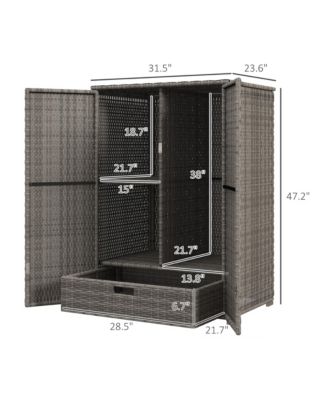 Outdoor Wicker Towel Rack for Pool w/ Drawer &amp; Cabinet, Dark