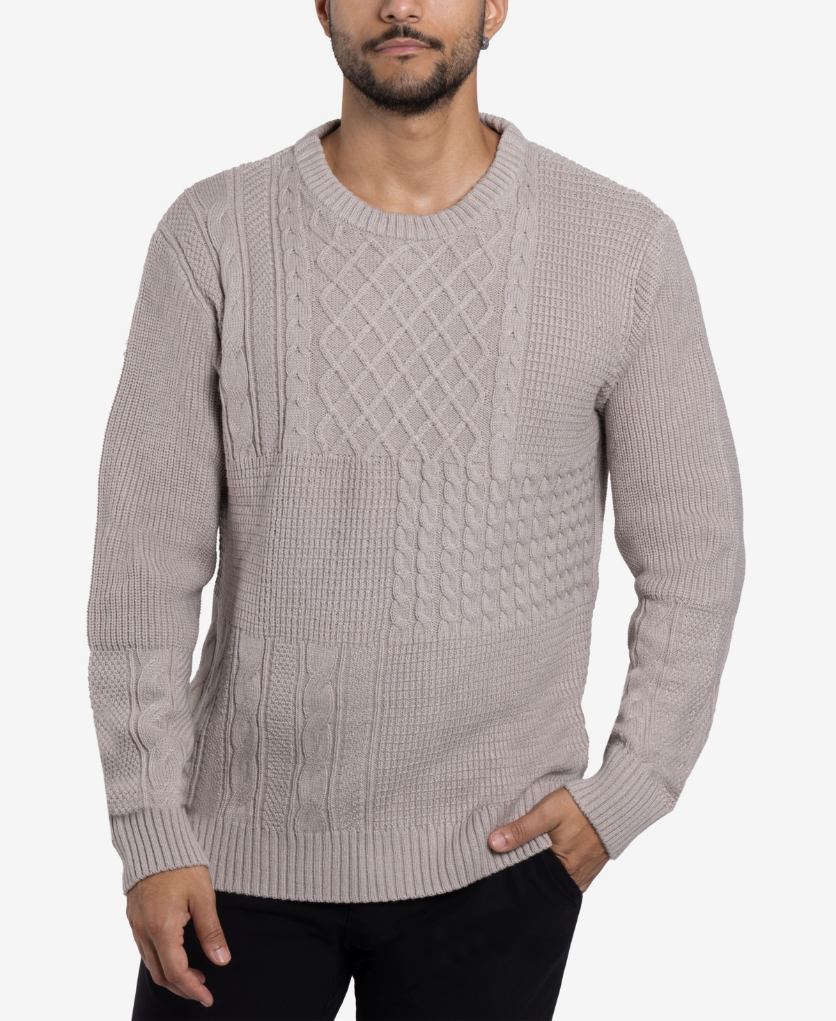 Men's Crewneck Mixed Texture Sweater - Forest Green